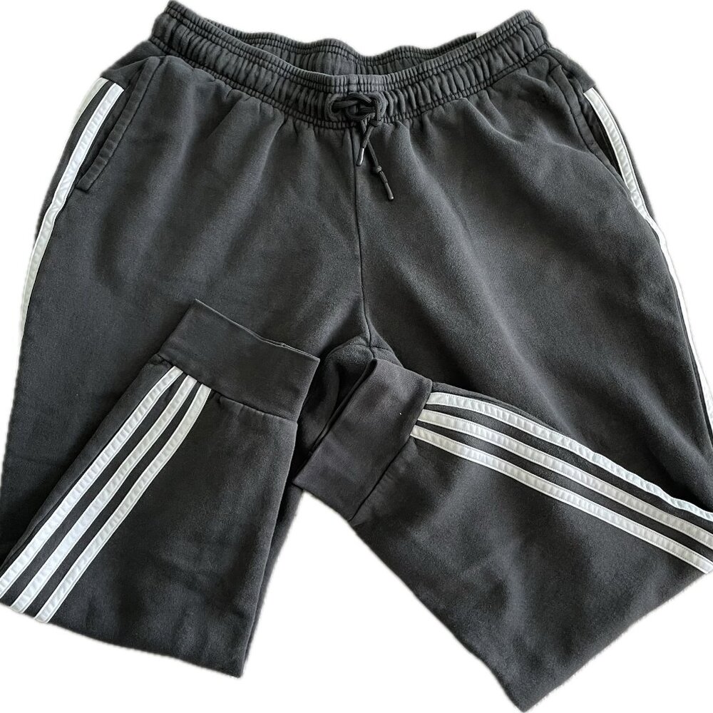 Adidas Black 3-Stripe Jogger Sweatpants Drawstring Pockets Size L